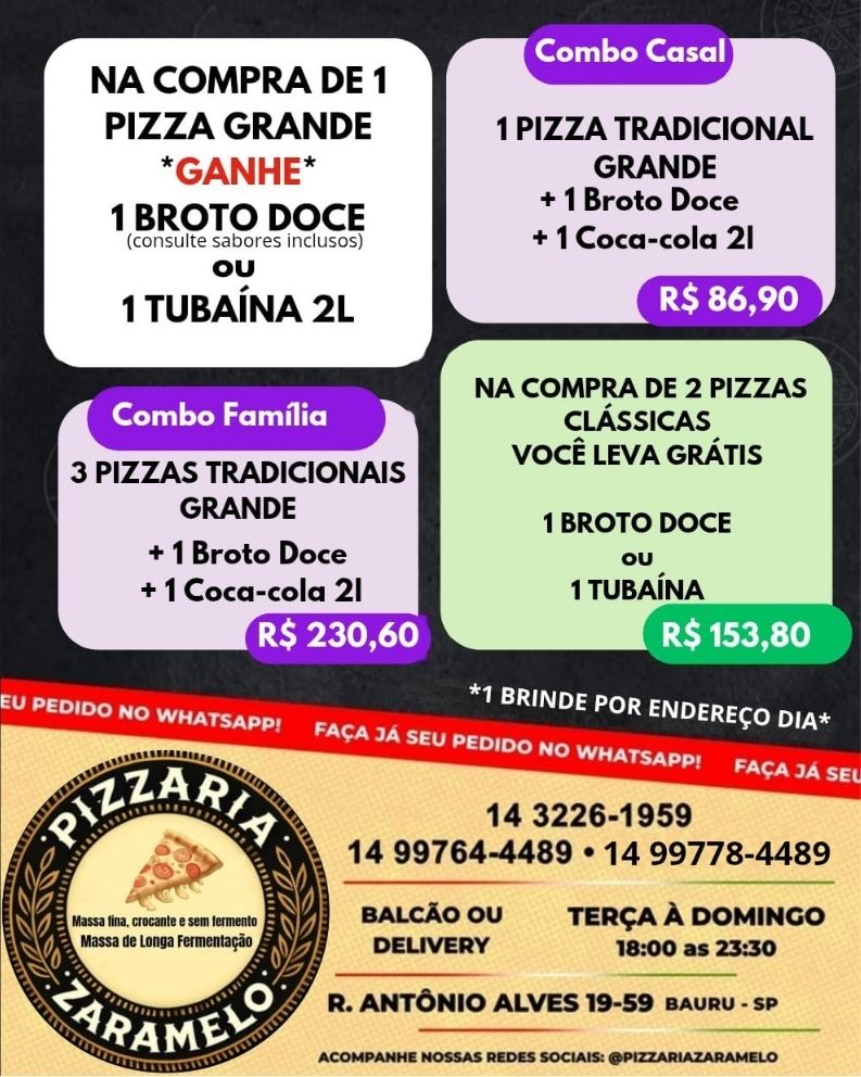 Promoção Pizzaria Zaramelo